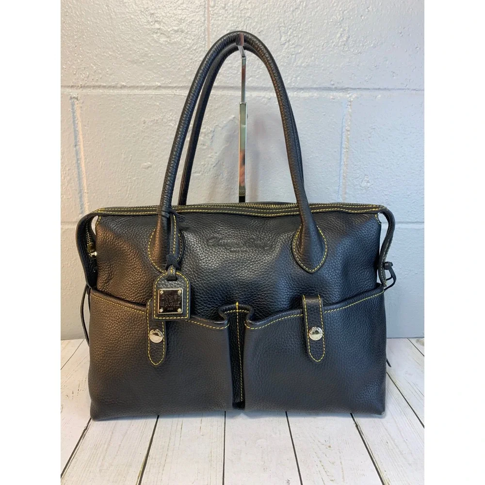 Dooney & Bourke East West Satchel Handbag Black Florentine Pebbled Leather